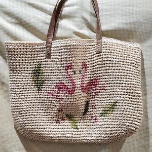 Flamingo Straw Beach Tote Bag